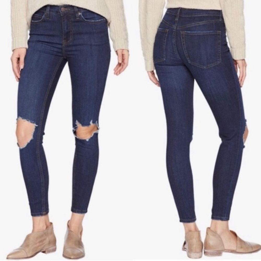 Free People Busted Knee Jeans Women’s Size 25 Dark Wash Stretch Denim Jeggings